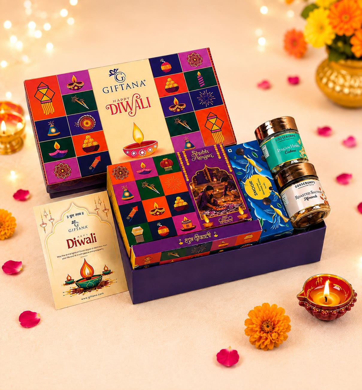 Elegant Diwali Gift Set with Smoor Truffles, Gourmet Nuts